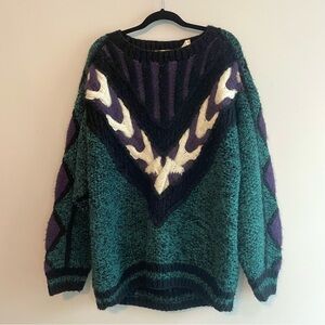 Vintage 1987 NOVO Chunky Mohair Knit Oversize Sweater - Green Purple Size Large